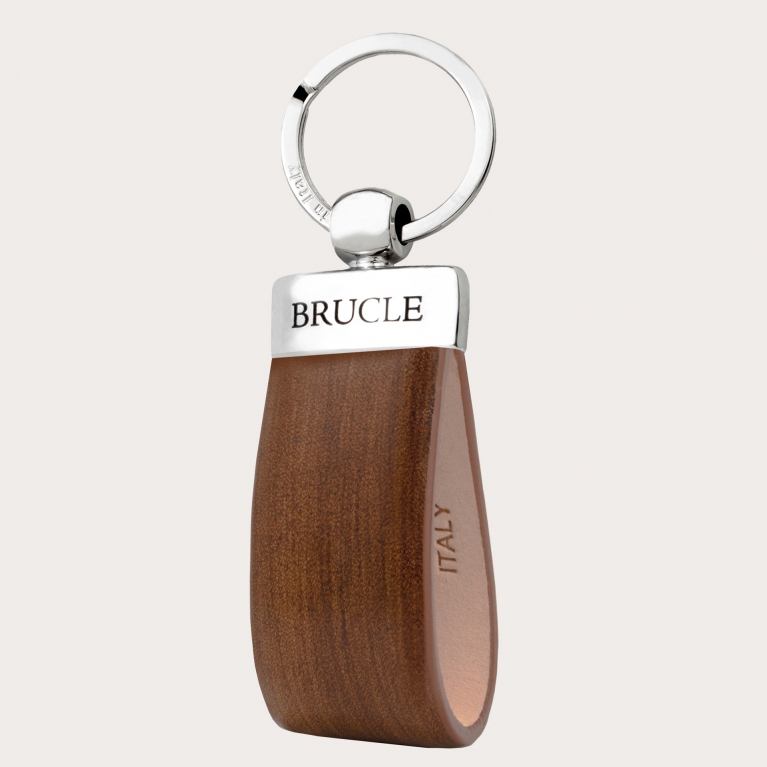 Hand-colored leather keychain, wood brown