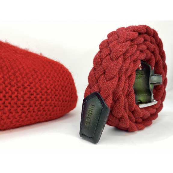 Cintura intrecciata elastica in lana, rossa con pelle sfumata