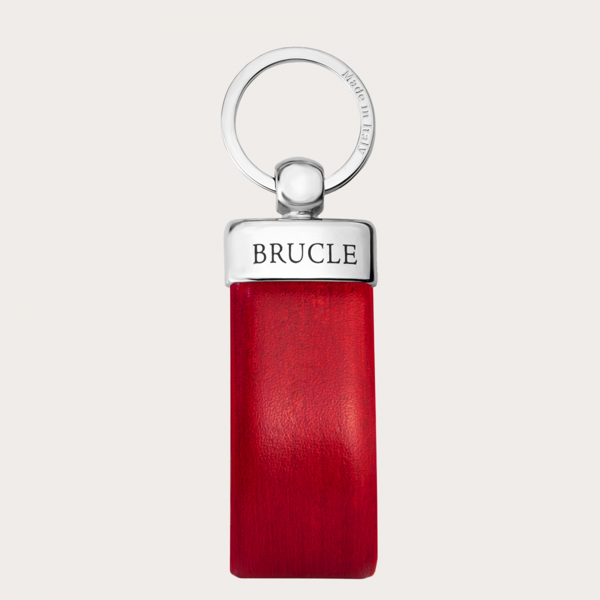 Hand-colored leather keychain, ruby red