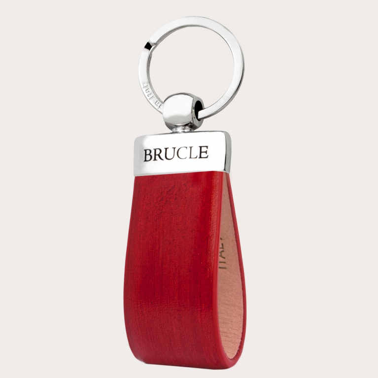 Hand-colored leather keychain, ruby red