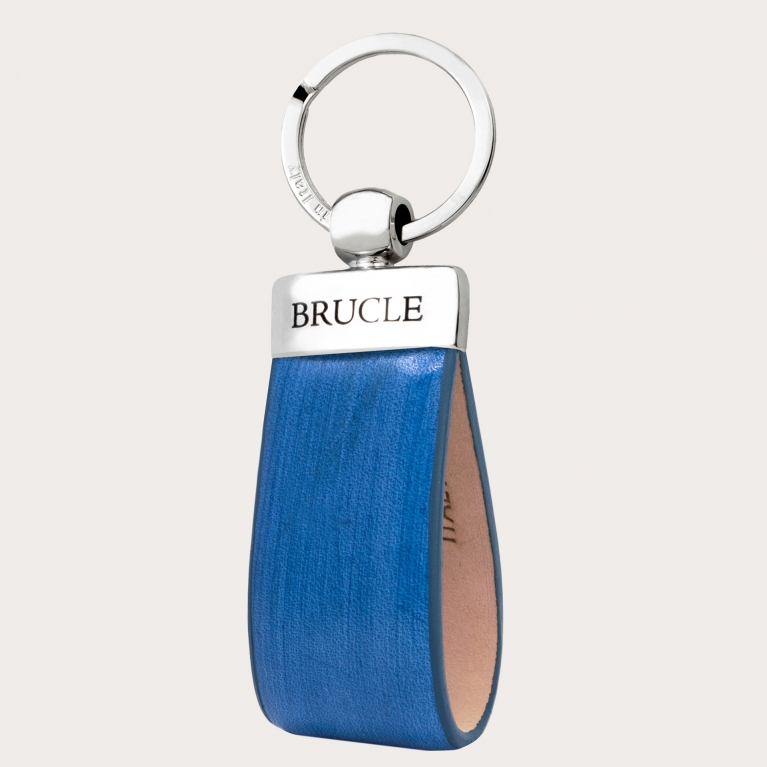 Hand-colored leather keychain, cobalt