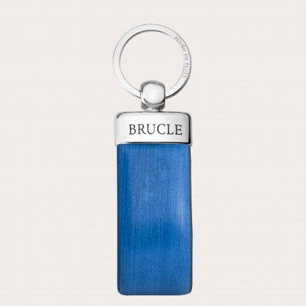 Hand-colored leather keychain, cobalt
