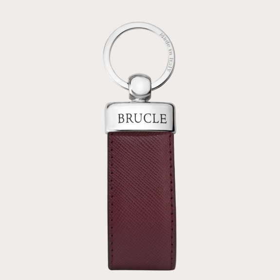 Keychain in genuine leather with saffiano print, burgundy