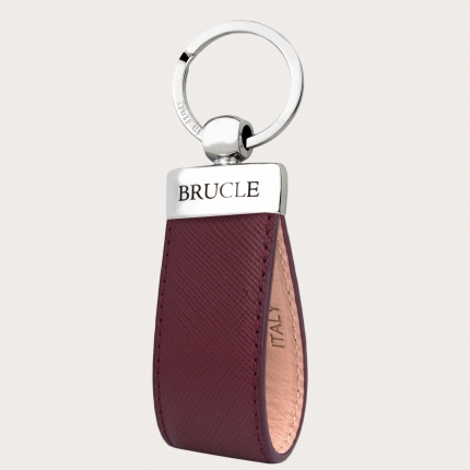 Schlüsselanhänger aus echtem Leder mit Saffiano-Print, burgunderrot