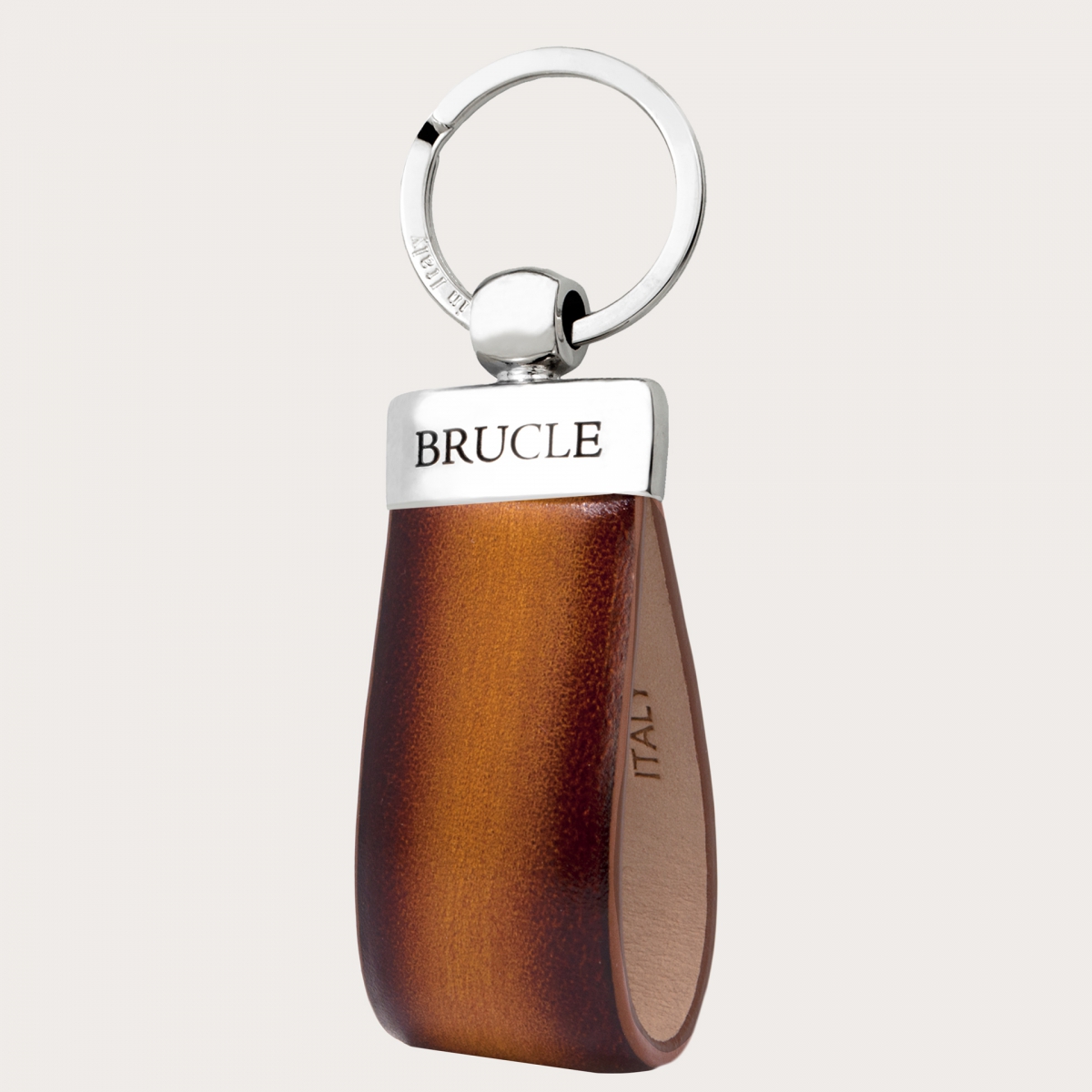 Porte-clés en cuir coloré et ombré à la main, doré et marron