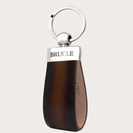 Keychain in hand-colored and hand-shaded leather, dark brown