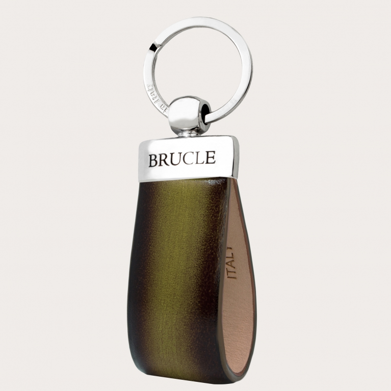 Keychain in hand-colored and hand-shaded leather, green and brown