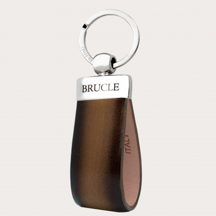 Hand-patinated leather key ring, brown tones
