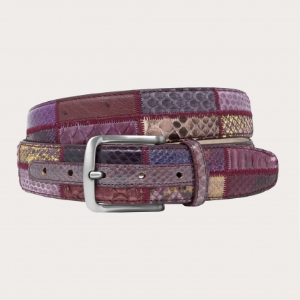 Genuine python leather belt, purple patchwork
