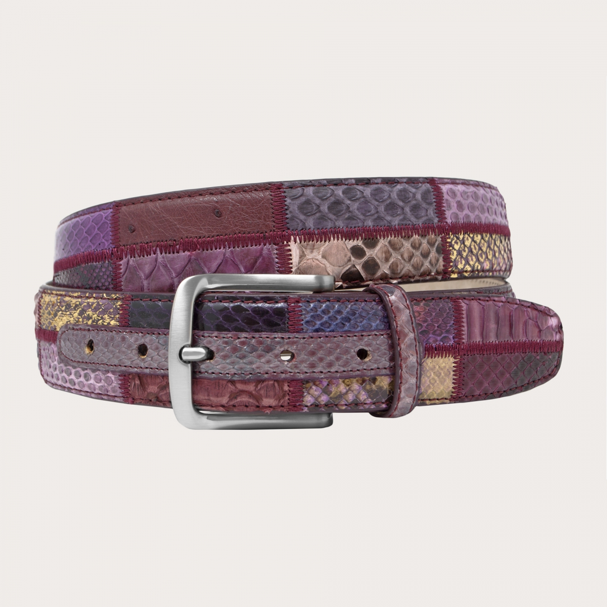Cinturón patchwork de pitón, violeta