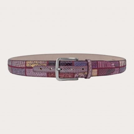 Genuine python leather belt, purple patchwork