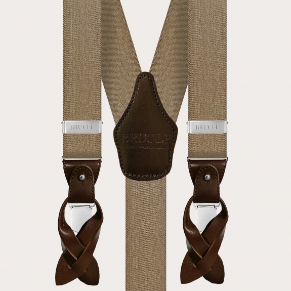 BRUCLE Double use elastic suspenders in beige denim