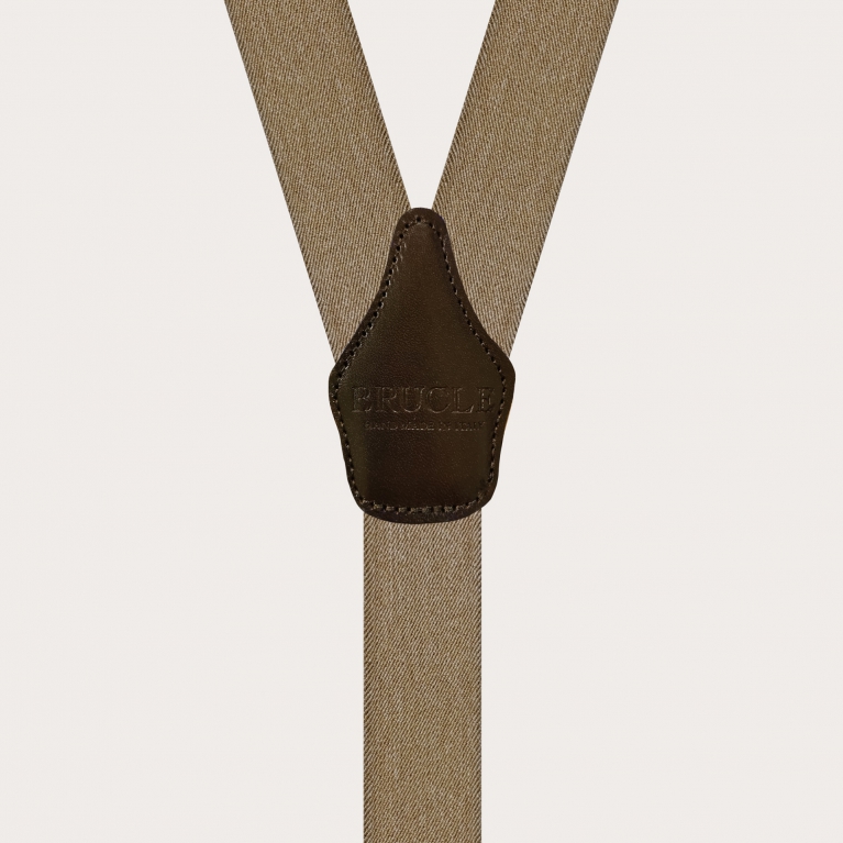 Double use elastic suspenders in beige denim