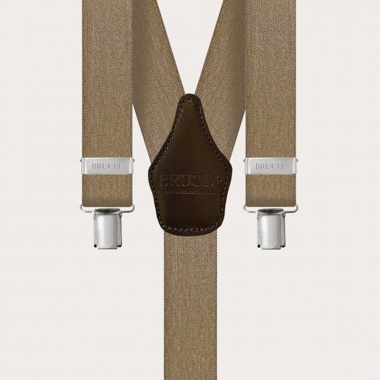 Unisex beige Y-shaped suspenders with jeans effect