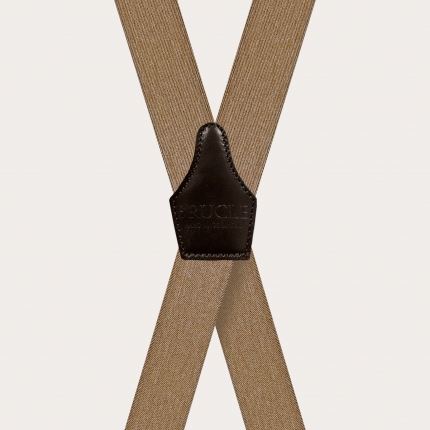 X-shape elastic suspenders with clips, brown denim