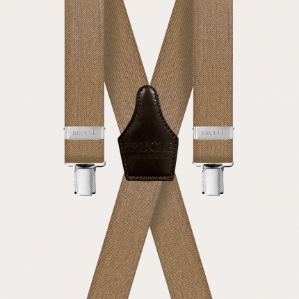 X-shape elastic suspenders with clips, brown denim