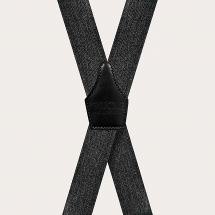 X-shape elastic suspenders with clips, black denim