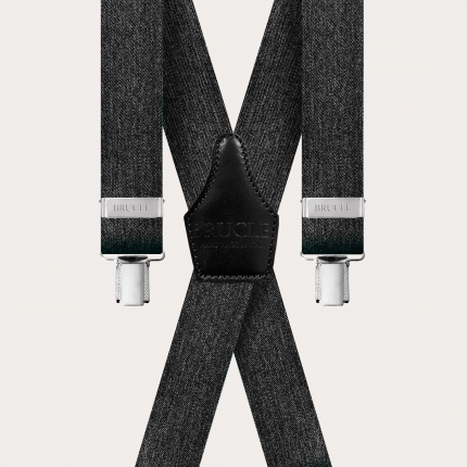 X-shape elastic suspenders with clips, black denim