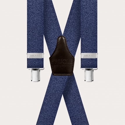 X-shape elastic suspenders with clips, blue denim