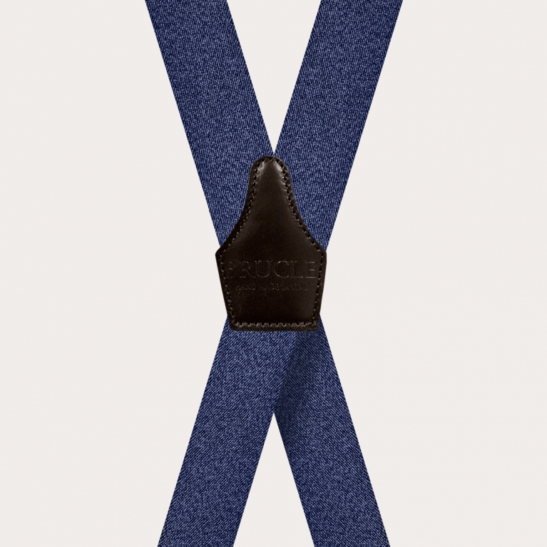 X-shape elastic suspenders with clips, blue denim