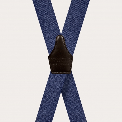 X-shape elastic suspenders with clips, blue denim