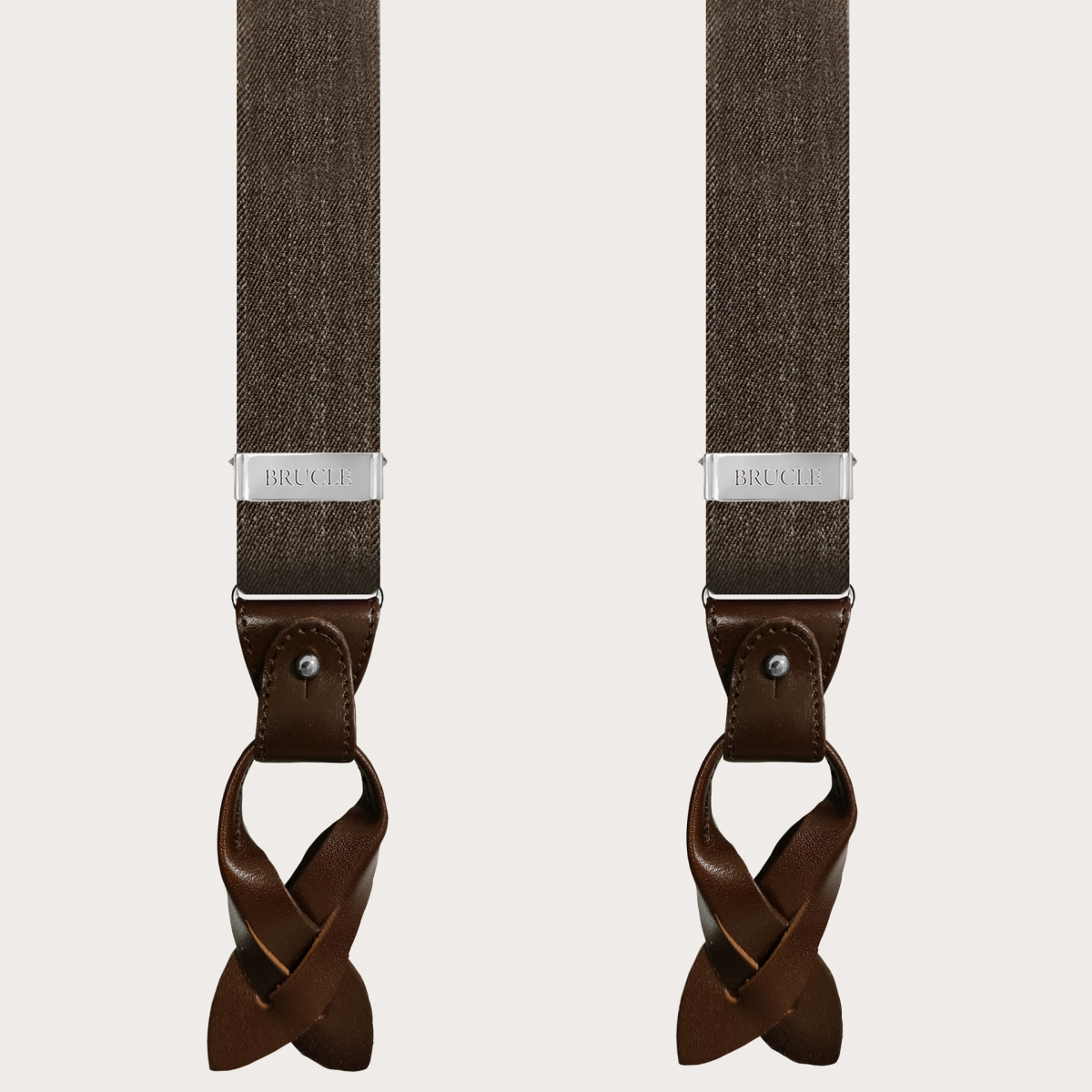 BRUCLE Double use elastic suspenders in brown denim
