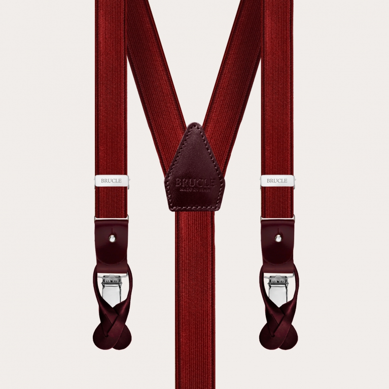Formal Y-shape elastic suspenders, burgundy