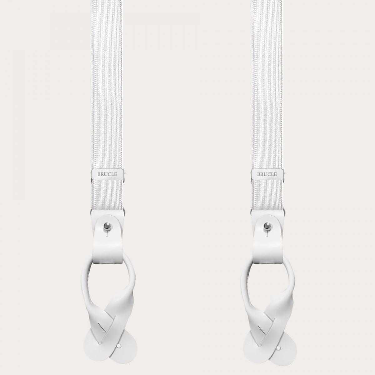 Bretelle in raso elastico bianco con baffi e clip