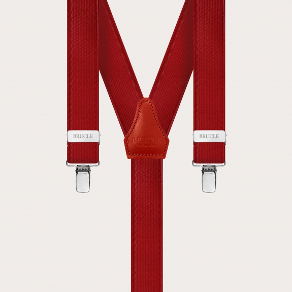 Clip-on slim Braces Elastic Y Suspenders Red