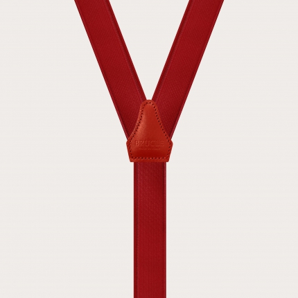 Formal skinny Y-shape elastic suspenders with clips, satin red