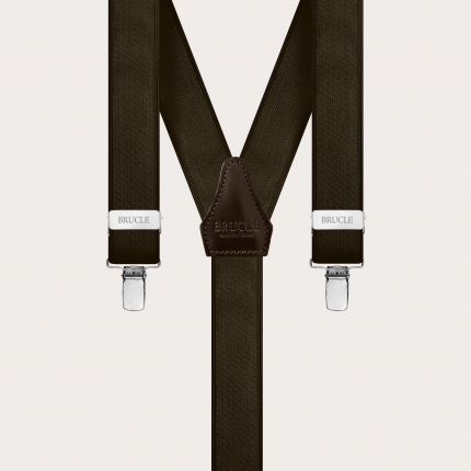 Clip-on Braces Elastic Y Suspenders dark brown