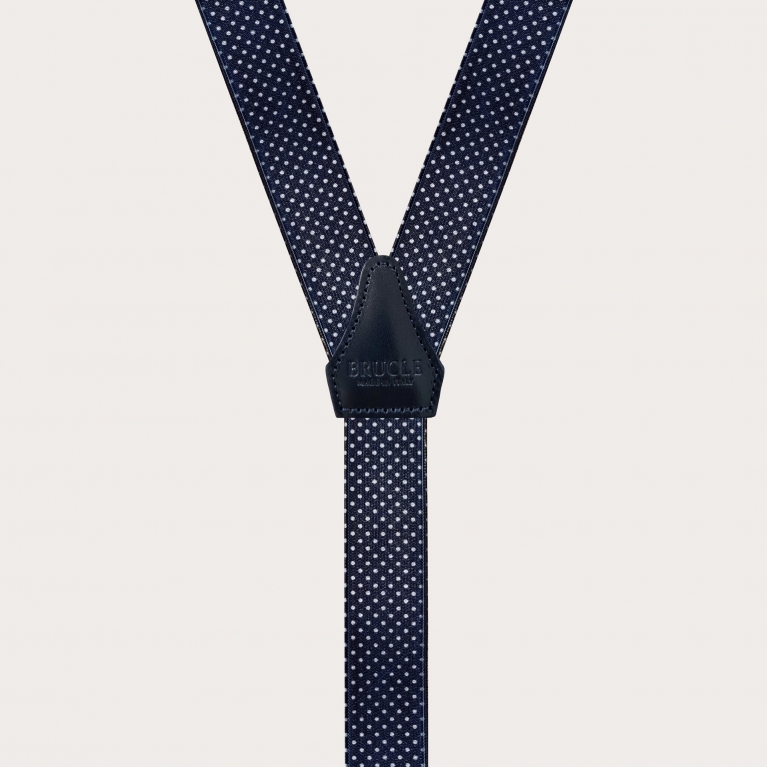 Y-shape elastic suspenders, satin dotted blue