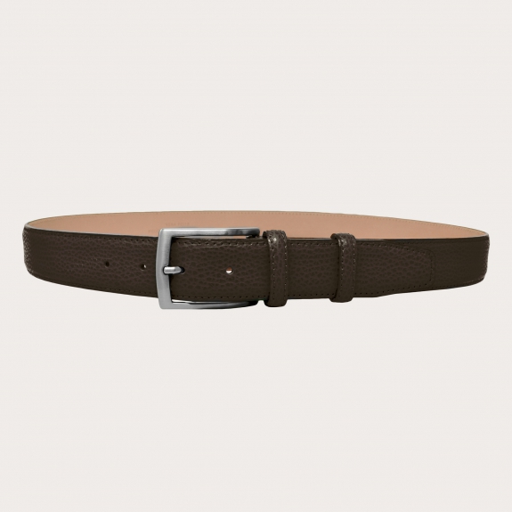 BRUCLE Dark brown leather belt with elk print
