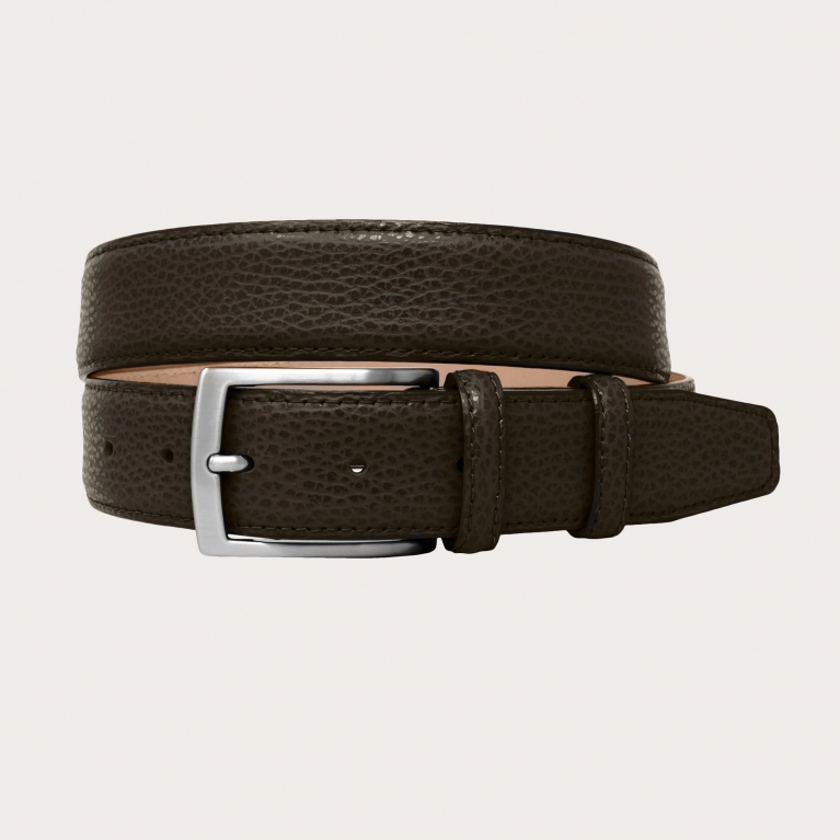 Ceinture en cuir marron foncé avec imprimé élan