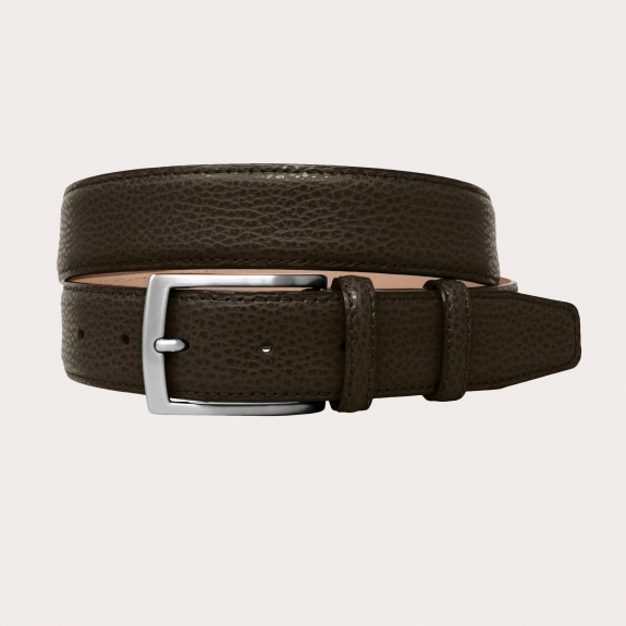 BRUCLE Dark brown leather belt with elk print