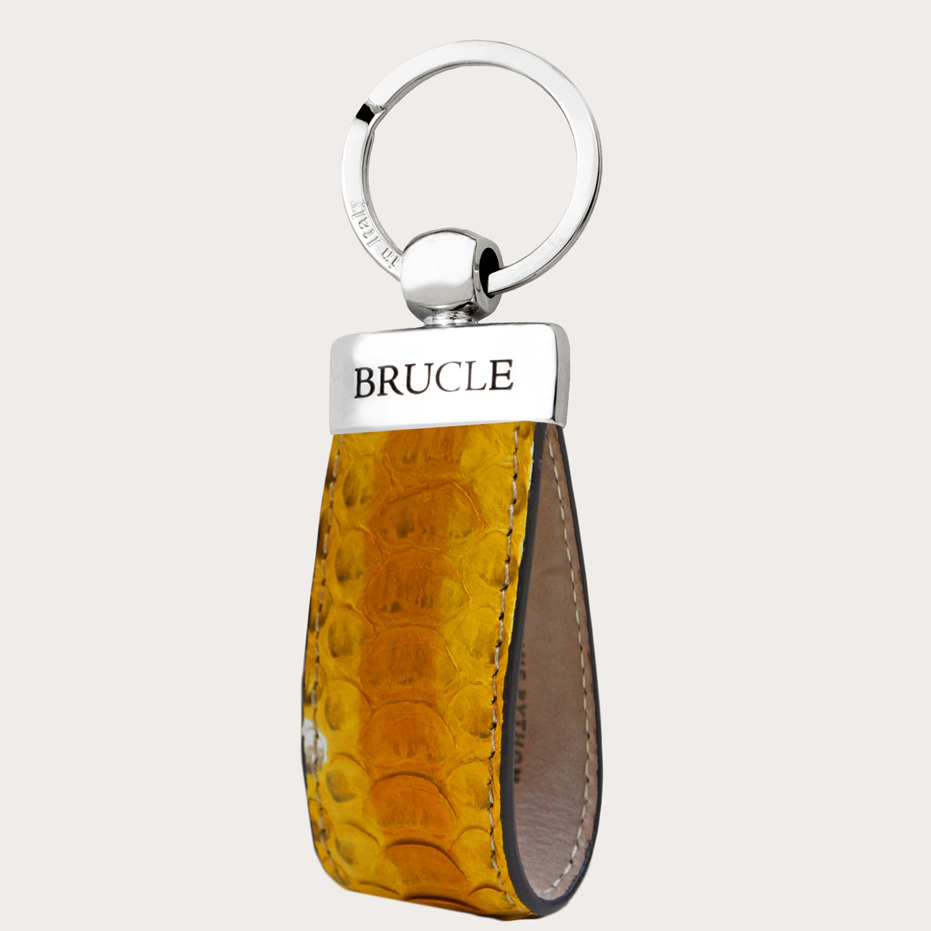 Porte clés jaune en cuir python