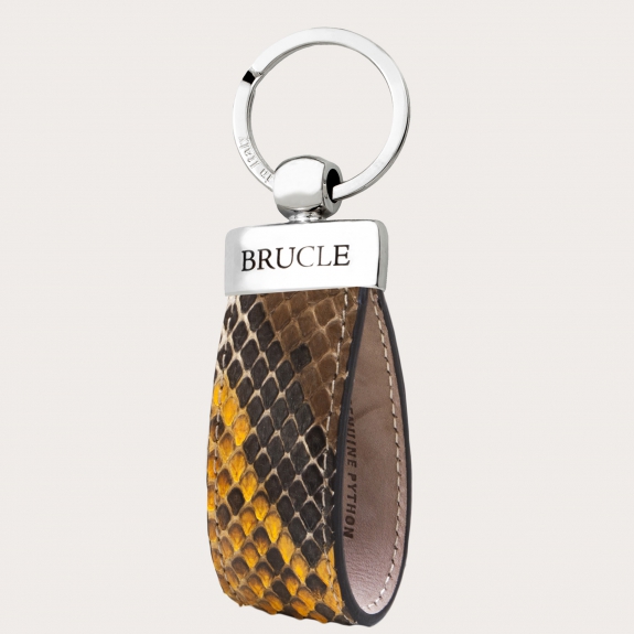 Handcrafted keychain in brown and yellow painted python