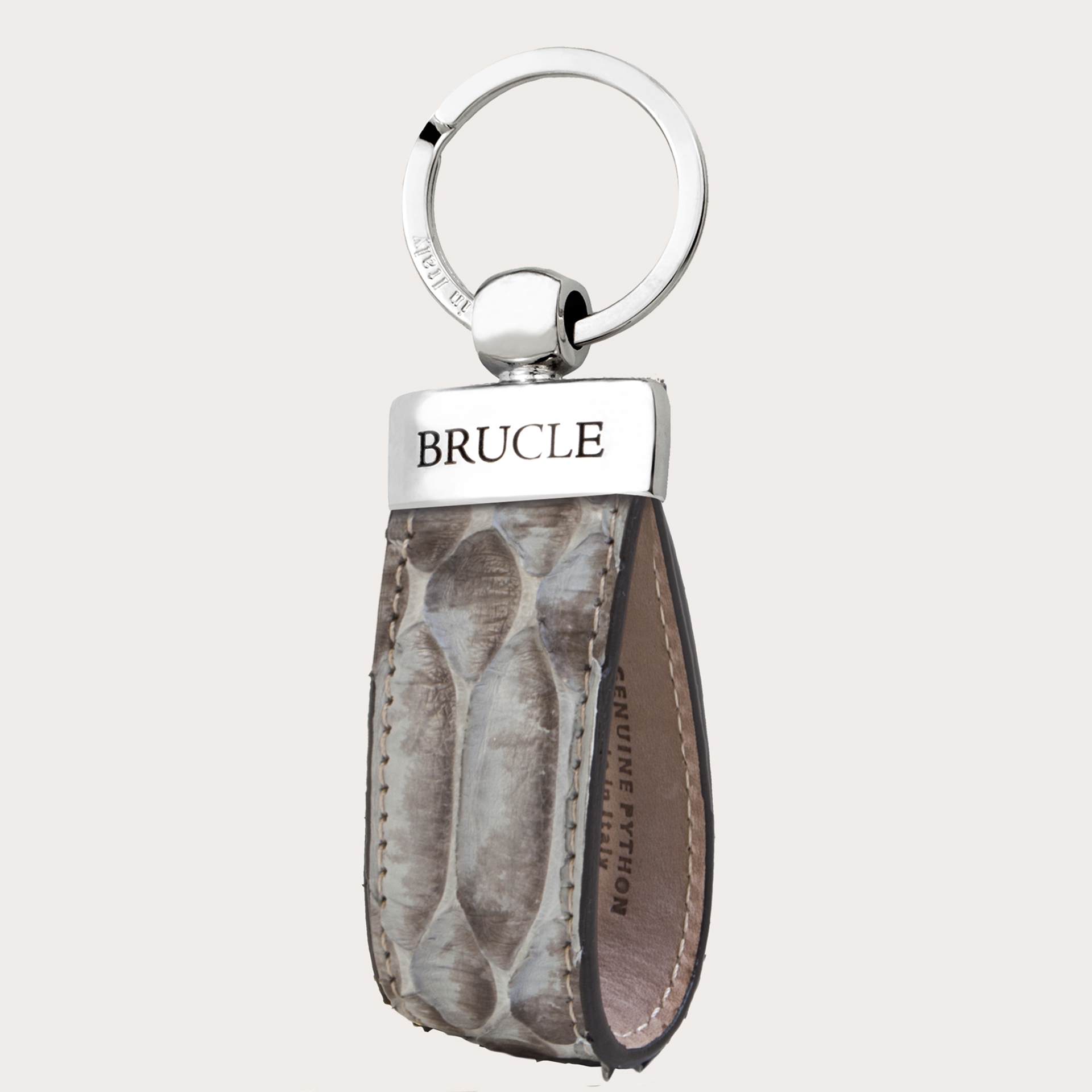 Porte clés gris "dusty bleu" en cuir python