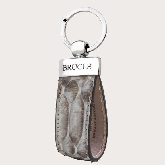 Porte clés gris "dusty bleu" en cuir python