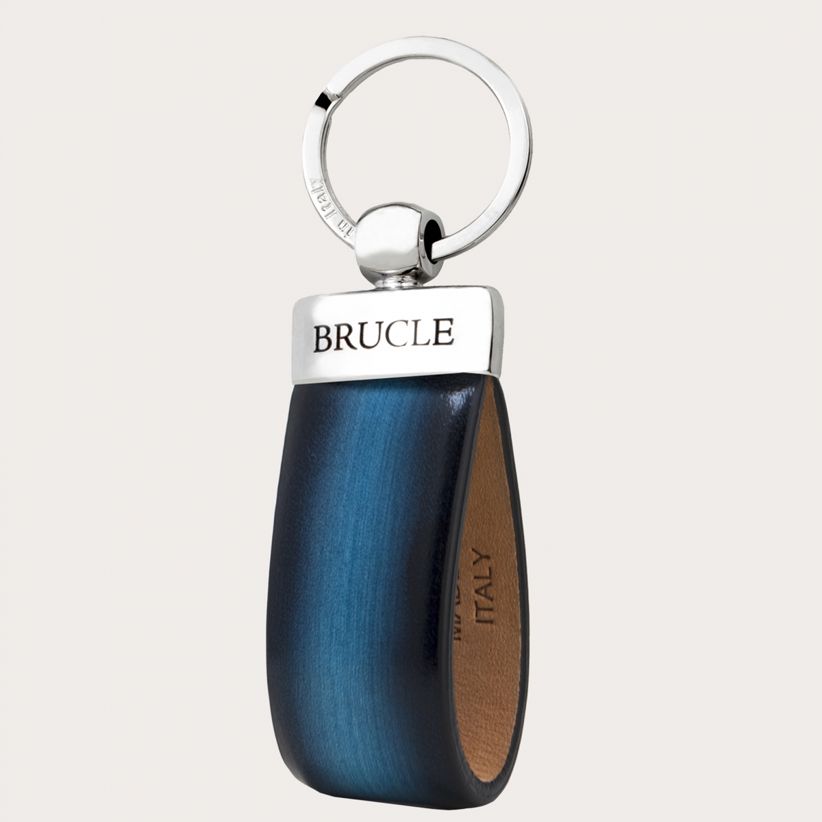 Porte clés bleu en cuir tamponné à la main