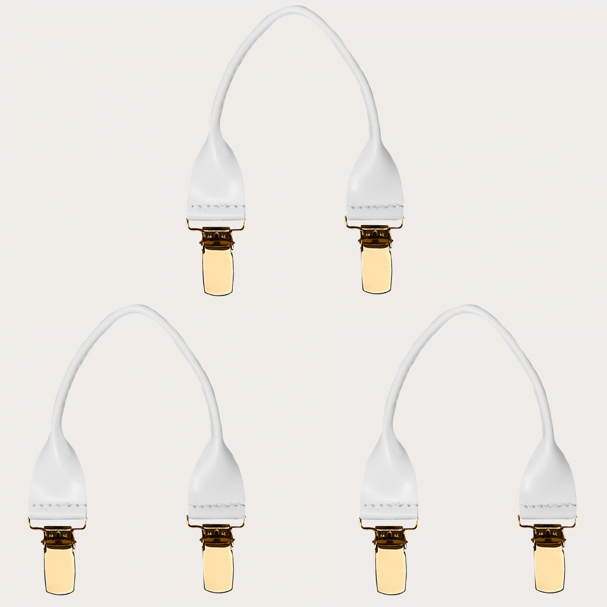 BRUCLE Leather buttonhole braces with clips, 3 pieces, white
