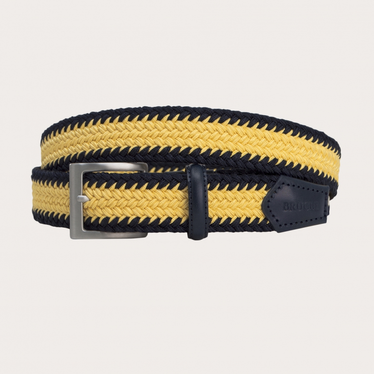 Cintura intrecciata elastica nickel free, blu navy e giallo