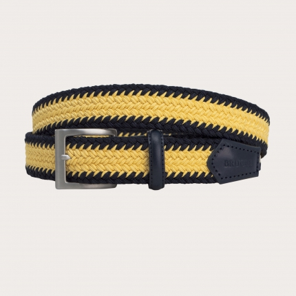 Braided elastic belt, navy blue and yellow
