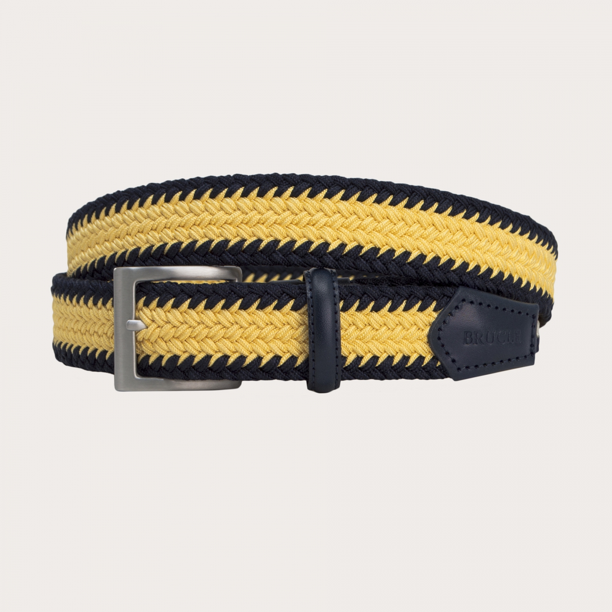 BRUCLE Cinturón elástico trenzado, azul marino y amarillo