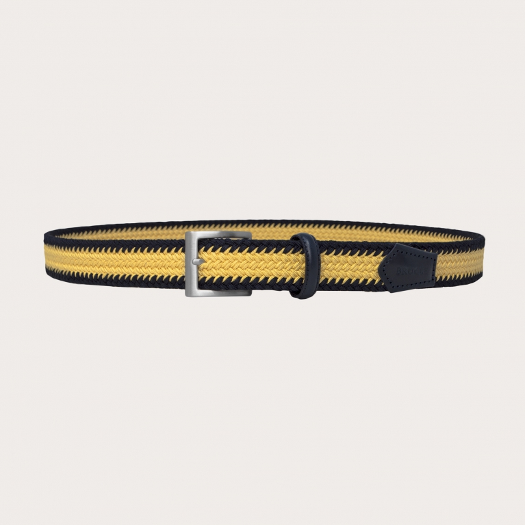 Cinturón elástico trenzado, azul marino y amarillo