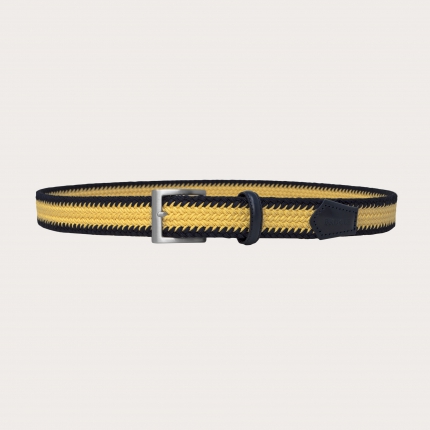 Cintura intrecciata elastica nickel free, blu navy e giallo