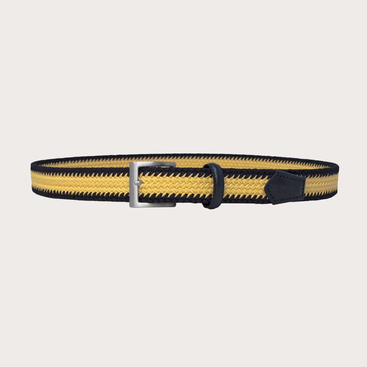BRUCLE Cinturón elástico trenzado, azul marino y amarillo