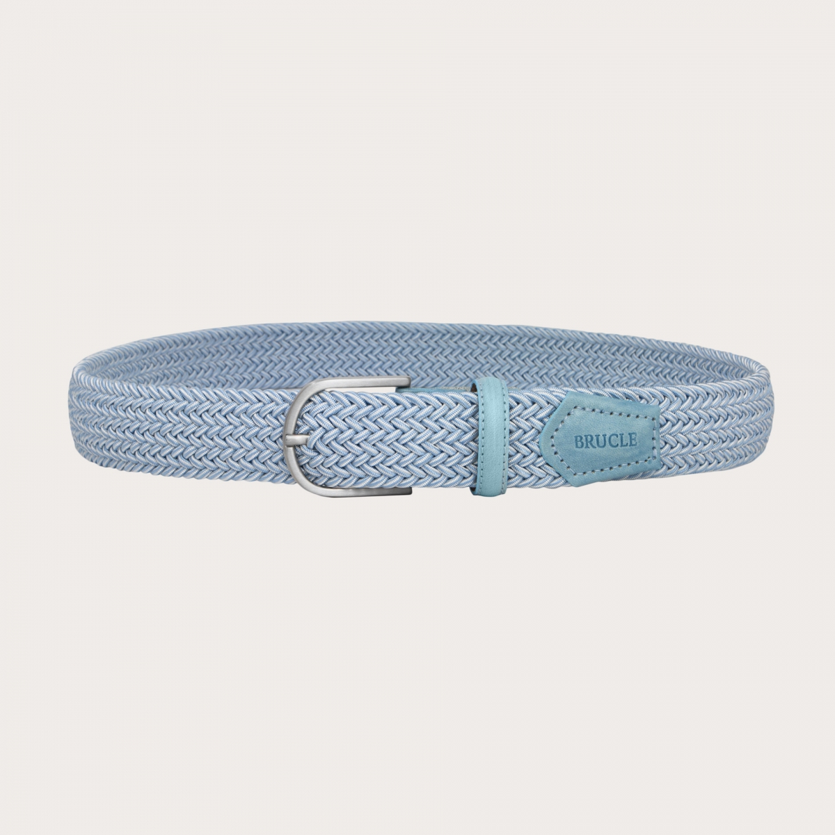 BRUCLE Braided elastic belt nickel free, melange sky blue