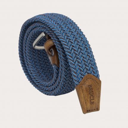 Braided nickel free elastic belt, melange blue and brown