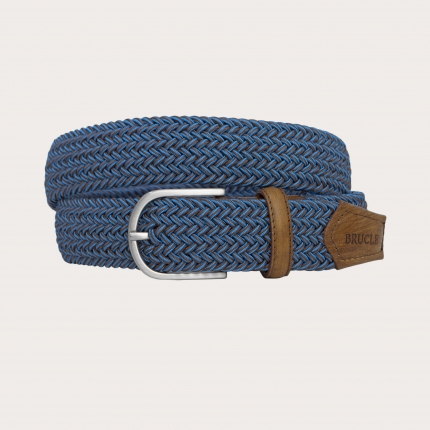 Cintura intrecciata elasticizzata melange nickel free, blu e marrone